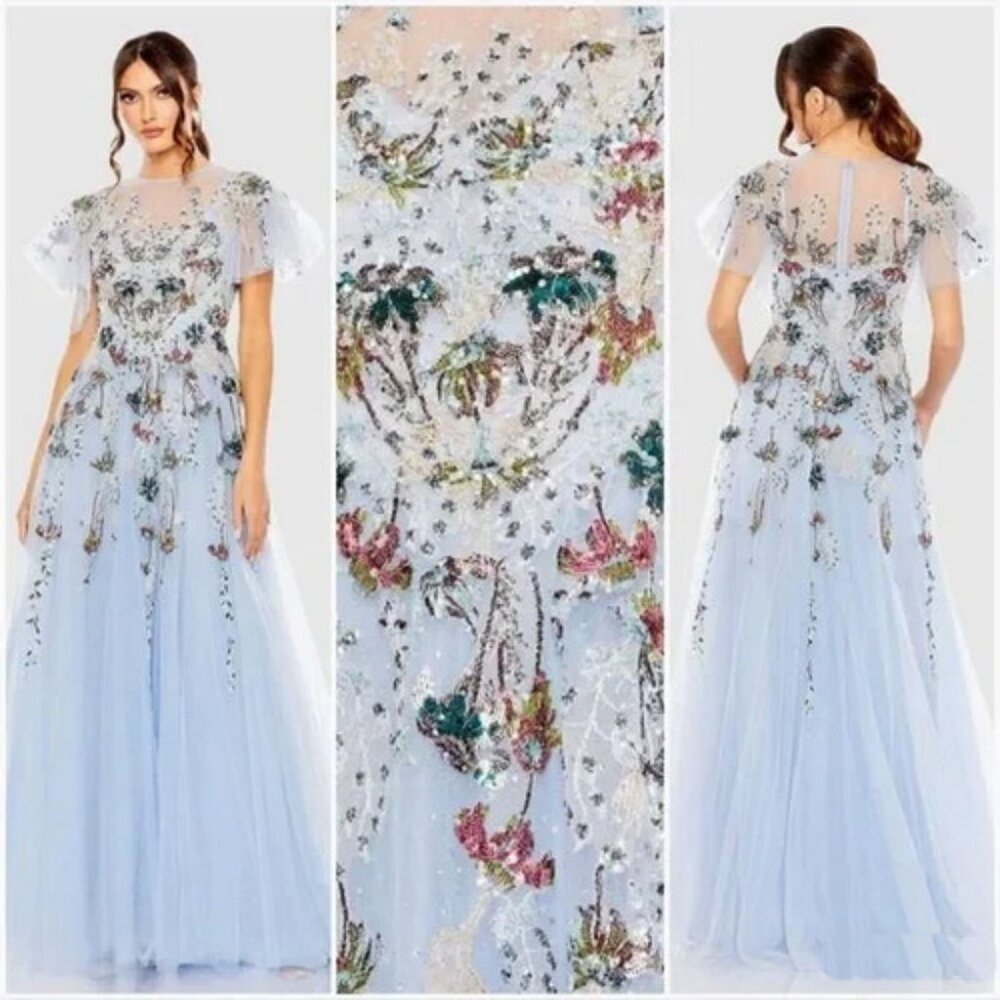 Mac Duggal Periwinkle Blue Embellished Tulle Gown
